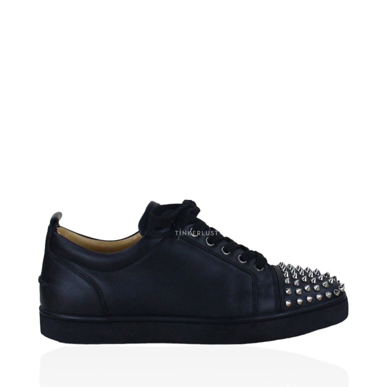 sepatu sneakers Christian Louboutin Junior Spikes Calf Black Silver Sneakers Tinkerlust